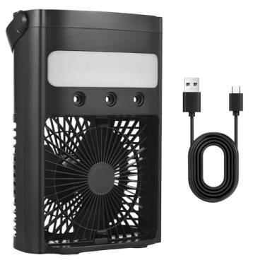 Imagem de Resfriador de Ar Evaporativo Portátil com Tanque Água 700ml 3 Velocidades Vento Modos Borrifo Umidificador Luz LED 7 Cores Timer 2H 4H para Quarto Dor