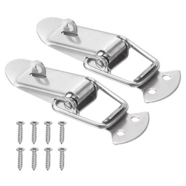Imagem de PATIKIL 2 peças de trava de aço inoxidável acionada por mola, caixa de ferramentas de 7,6 cm, trava de fixação de ferrolho com orifício de montagem e parafusos para caixa de madeira de celeiro de