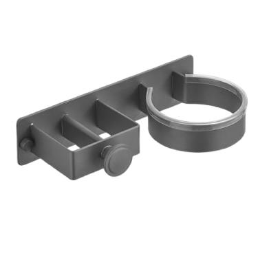 Imagem de Suporte de prateleira cinza para secador de cabelo para banheiro, sem broca, montado na parede, organizador de ferramentas de cabelo