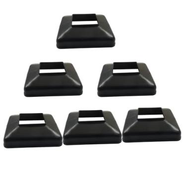 Imagem de Piutouyar Placa de cobertura de base preta para trilhos de 50 mm/2 polegadas, base de flange de plástico capa de saia de sapato para cerca, corrimão de escada, corrimão, flange de piso (design aberto)