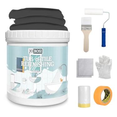Imagem de Kit de pintura de azulejo à base de água cinza e acabamento de azulejos 100 ml, tinta de azulejo de secagem rápida para parede, piso, pia de banheira para banheiro, cozinha, banheiros, à base de água