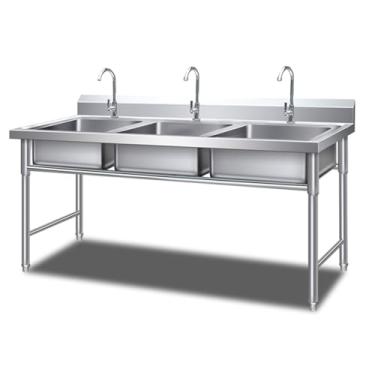 Imagem de Pia de pé livre, pia de aço inoxidável, pia de cozinha de três tigelas, pias de restaurante comercial, pia utilitária ao ar livre, lavatório de mão, para lavanderia, banheiro, garagem, fazenda (120 x