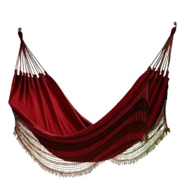 Imagem de Rede De Dormir Descanso Jeans Gigante Resistente Algodao Deluxe para Varandas, Quintais e Casais, Design Deluxe para Relaxamento Familiar (VERMELHA)