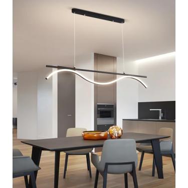 Imagem de Luminária pendente LED moderna, preta, com altura ajustável e dimerizável (com controle remoto), 48W, para restaurantes, escritórios e salas de recepção (120cm).
