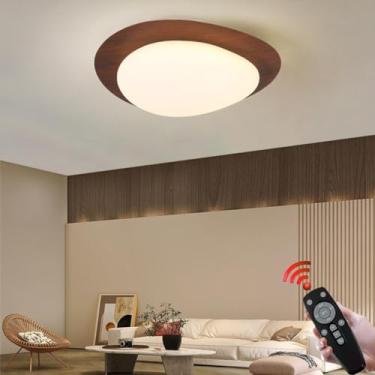 Imagem de Luminária de teto LED para quarto, em madeira, com controle remoto, cor nogueira, dimerizável, estilo vintage, ideal para sala de jantar, escritório ou sala de estar (Cor: Marrom, Tamanho: L