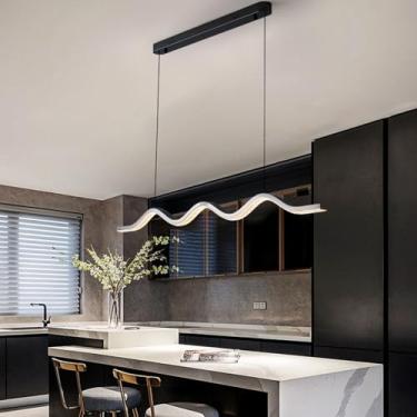 Imagem de Luminária de mesa de jantar LED, pendente, regulável com controle remoto, luminária pendente criativa para cozinha, escritório e sala de estar, lustre linear moderno para teto (preto, 100 cm