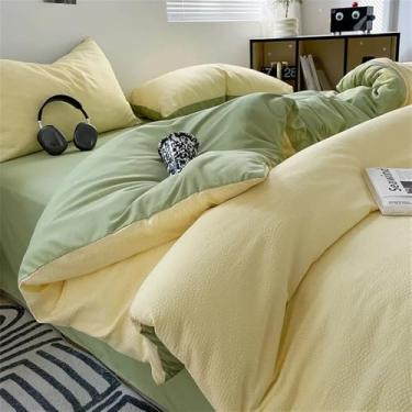 Imagem de Conjunto de cama de algodão com bolhas, algodão lavado, respirável e suave para a pele, conjunto de capa de edredom em jacquard para cama de solteiro, 4 peças (1,8 m).