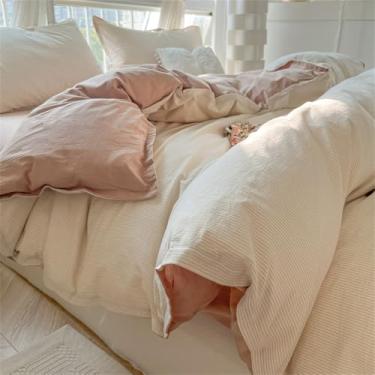 Imagem de Conjunto de cama de solteiro e casal com listras finas e simples, capa de edredom macia e agradável ao toque com lençóis, conjunto de capa de edredom para camas de 1 e 1,2 m, conjunto de 3 peças