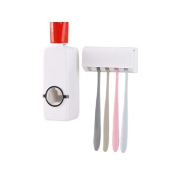 Imagem de Dispenser de Creme Dental Pasta de Dente Suporte para Escova Suspenso Com Tampa Adesivo Resistente(1 UNIDADE)