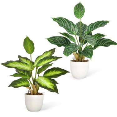 Imagem de VUAHAUL Conjunto de 2 vasos artificiais de plantas internas, pequenos vasos falsos em vasos brancos para decoração de interiores