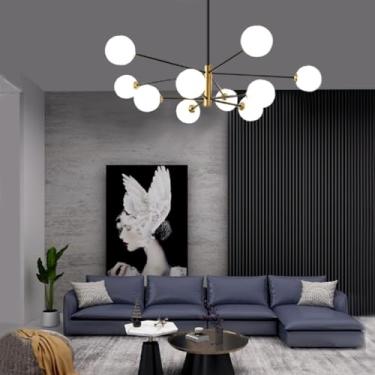 Imagem de Lustre de chama 8/10, luminária pendente moderna, luminária de teto ajustável em altura para sala de estar, sala de jantar, corredor, restaurante, hotel, luminária moderna com hastes ajustáv