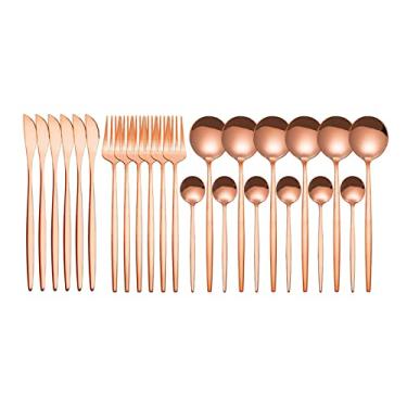 Imagem de Conjunto de Pratos Aço Inoxidável com 24 Peças para Cozinha Talheres Faca Colher Utensílios Mesa Estilo Minimalista Prata Alto-Resistente - ferrugem F