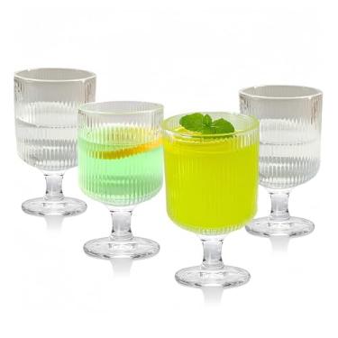 Imagem de Conjunto de 4 copos vintage com nervuras, copos de vidro vintage, ondulados, copos de coquetel, taças de vinho para bares, festas, restaurantes, globlets de vidro para uísque, café, refrigerante, suco