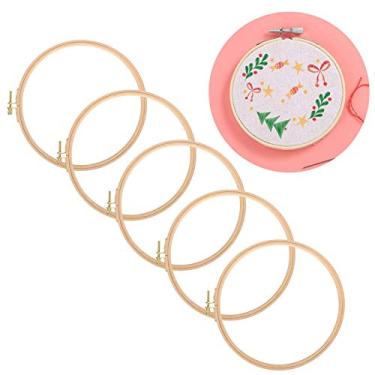 Imagem de Argola de bordado de 19 cm, 5 peças de argola de ponto cruz circular molduras largas de bambu com parafuso de metal para costura artística e artesanato