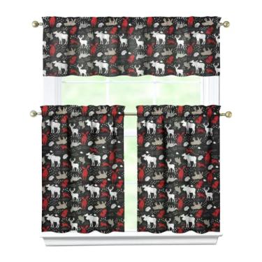 Imagem de Tapesb Conjunto de 3 peças de cortina de cozinha de animais selvagens engraçadas pequenas cortinas de janela sobre a pia essenciais para decoração de cozinha, quarto, lavanderia, 69,8 x 91,4 cm