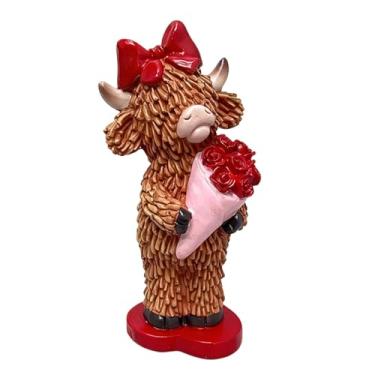 Imagem de KiBcsLic Estatueta de resina de vaca Terras Altas, pequena peça decorativa para casa, estátua de resina para mesa, ornamento para cozinha, armário de TV, Fêmea