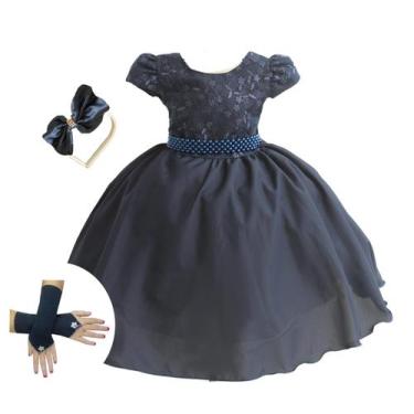 Imagem de Vestido Infantil Azul Marinho Daminha Festa Luxo E Coroa - Pingo De Ge