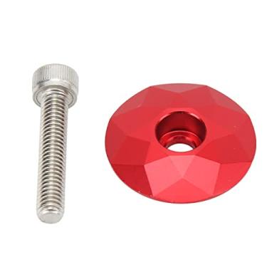 Imagem de HUIOP Tampa Superior da Haste da Bicicleta Resistente à Pressão, Tampa do Conjunto de Tigela de Bicicleta Em Liga Alumínio, Aparência única, Leve, Elegante, Com Parafuso, para (Vermelho)