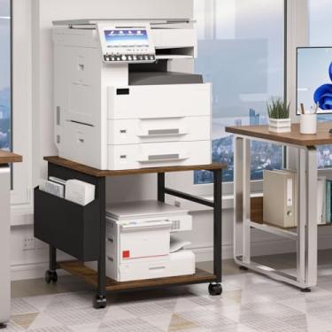 Imagem de Lerliuo Suporte grande para impressora com prateleira de armazenamento, 60 x 50 x 58 cm, mesa de impressora industrial para escritório em casa, suporte de carrinho de impressora com rodas bloqueáveis