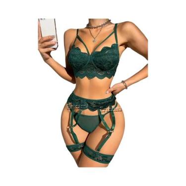 Imagem de Conjunto De Lingerie Sexy Feminina Com Sutiã Transparente De Renda E C