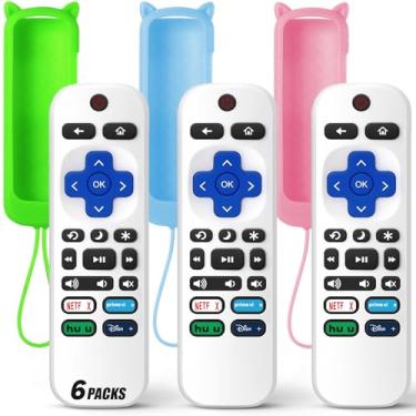 Imagem de (Pacote com 3) Controle remoto de substituição apenas para TV Roku com capa protetora de silicone macio (brilha no escuro), controle remoto universal para Smart TV TCL/Onn/Hisense/Sharp/Element