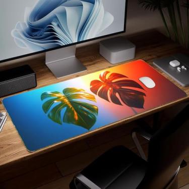 Imagem de Almofada de mesa de couro para plantas, mouse pad de arte colorida grande teclado de computador para jogos mousepad à prova d'água protetor e capa de mesa, tapete de mouse decorativo de couro PU para