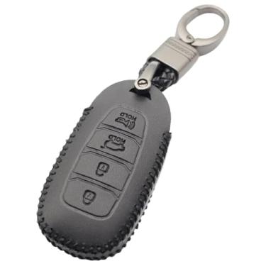 Imagem de Capa de couro genuíno para chave de carro inteligente, compatível com Hyundai Santa Fe TM/Palisade/Grandeur/Azera/Elantra GT/Kona L536(Black)