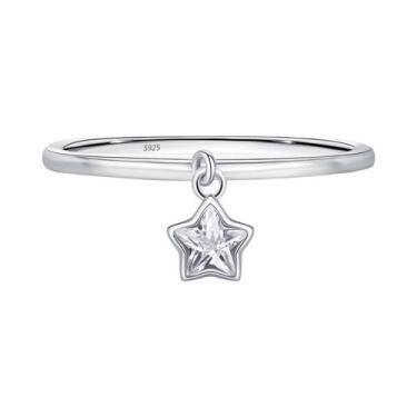 Imagem de Anel De Dedo Feminino Em Prata Esterlina 925 Com Pingente De Estrelas 