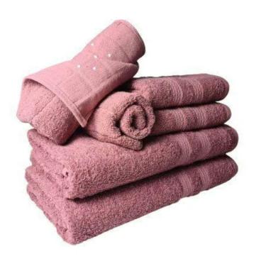 Imagem de Jogo Toalhas 2 Banhos 2 Rostos 2 Pisos Grande Grossa Rosê