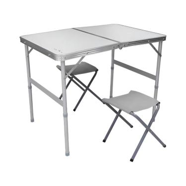 Imagem de Mesa Dobrável Alumínio e MDF Tipo Maleta Com 02 Banquinhos