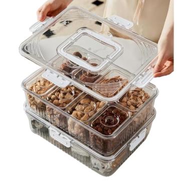 Imagem de MueJah 2 conjuntos de recipientes reutilizáveis com tampas, 32 x 24,5 x 9 cm com 8 compartimentos para almoço/lanche/frutas / vegetais, organizadores para despensa/geladeira/armário