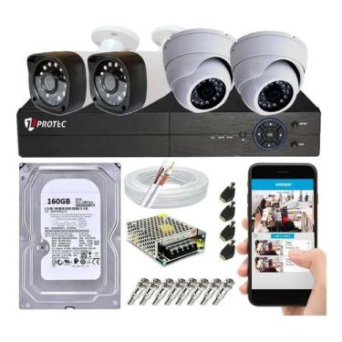 Imagem de Kit Cftv 4 Câmeras Segurança Hd 720p 1 Mp Dvr C/ App Xmeye - PROTEC