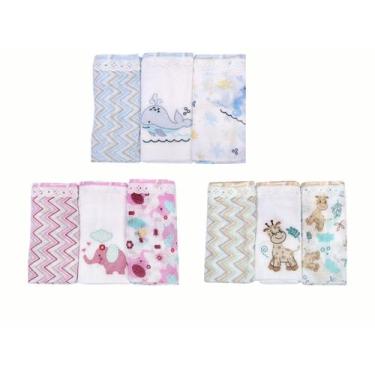 Imagem de Paninho de Boca Bebe Fralda Bordado 100% Algodão 3 unidades Enxoval Be