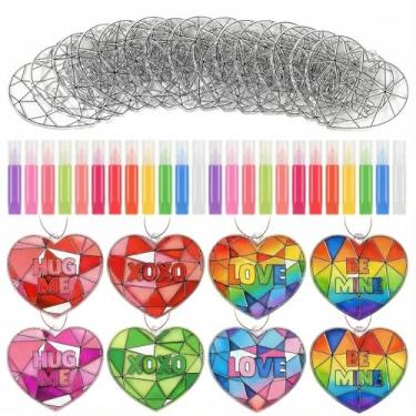 Imagem de Blueweenly 36 peças de pintura de apanhadores de sol de coração, artesanato, dia dos namorados, apanhadores de sol, decoração de janela, arte para apanhadores de sol, presente de projeto de arte dos