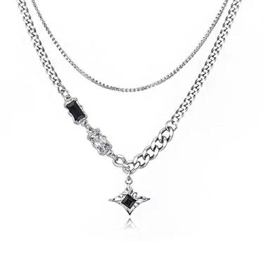 Imagem de Colar de cristal preto com estrelas de quatro pontas para mulheres, colar gargantilha com várias estrelas