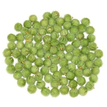 Imagem de Featuman Berloques pompons para artesanato, 100 peças de brincos de pompom macios e fofos para fazer joias, chaveiros, acessórios de cabelo, decoração de bolsa (verde claro)