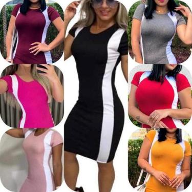 Imagem de Vestido Midi com Manga Curta e Faixa Lateral Cores - queirosconfecção,