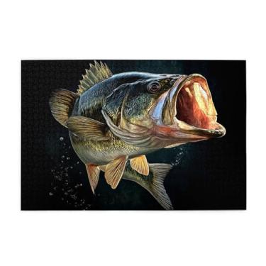 Imagem de Vextrovia Quebra-cabeças de madeira para adultos, 1000 peças, peixe robalo realista com boca aberta e escamas brilhantes, exercitando o poder cerebral, atividade familiar para entusiastas de pesca e