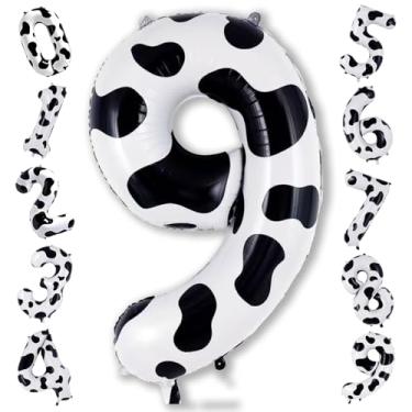 Imagem de 9 balões com estampa de vaca de 101 cm, balão de hélio grande autoinflável, 9 balões digitais de hélio, número 9 para mulheres, homens, meninas, 9º aniversário de 29 anos, decorações de aniversário de