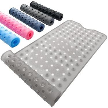 Imagem de Tapete de banho de silicone para banheira antiderrapante, tapete de chuveiro de banheira de 90 x 40 cm com orifícios de drenagem e ventosas, tapetes de chuveiro laváveis na máquina antiderrapantes
