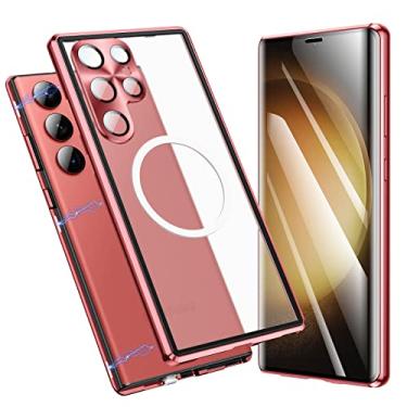 Imagem de Jonwelsy Capa para Samsung Galaxy S23 Ultra, compatível com Magsafe 360 graus de proteção total do corpo Magsafe, para-choque de metal com atração magnética + vidro frontal + capa traseira de policarbonato para S23 Ultra (6,8 polegadas) (vermelha)