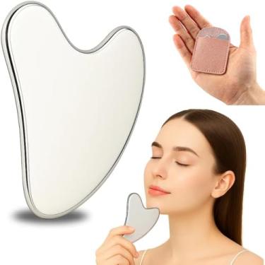 Imagem de Gua Sha Premium Aço Inox para Massagem Facial Profissional Drenagem Linfática Lifting Antirrugas Higiênico Crioterapia Inquebrável Acompanha Capinha