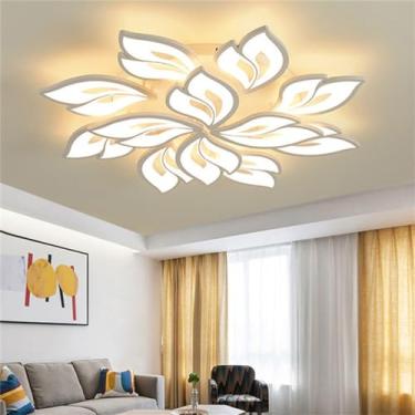 Imagem de Luminária de teto LED moderna e regulável, com controle remoto para sala de estar, design floral com mudança de brilho e cor, cúpula de acrílico branca para mesa de jantar e quarto (Tamanho: