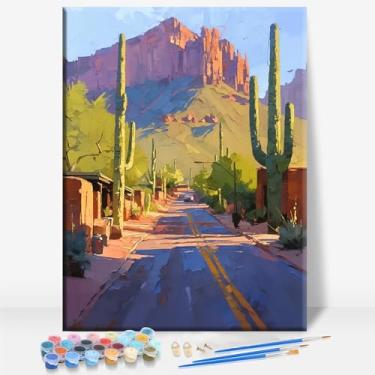 Imagem de CAMELBACK ROAD ARIZONA Tela Emoldurada DIY Kit de Pintura por Números Bar Café Caverna Casa Parede Banheiro Varanda Pátio Decoração Presente, 40,6 x 30,5 cm