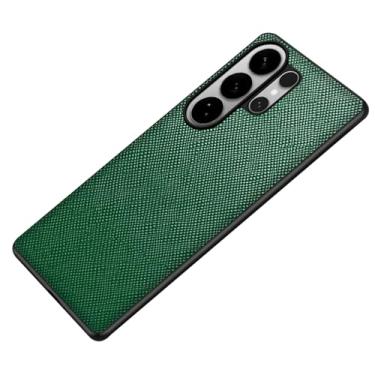 Imagem de LTLMYDAM Capa de couro vegano para Samsung Galaxy S26 Ultra/S26 Plus/S26, proteção de lente, capa de textura cruzada fácil de instalar, capa de borda macia, verde, S26