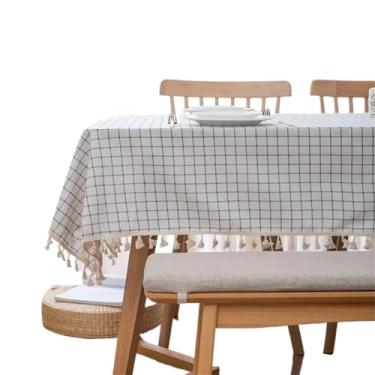 Imagem de Toalha de mesa xadrez vermelha e branca pastoral de linho algodão quadrada toalha de mesa retangular para casa (branco claro, 140 x 180 cm)