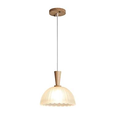 Imagem de Luminária pendente para ilha, ideal para cozinha e sala de jantar. Possui cúpula transparente de vidro soprado à mão, um lustre de madeira com 1 lâmpada, estilo nórdico, para quarto, corredo