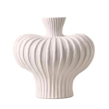 Imagem de KEG801302 Decoração de vaso moderna, mesa de sala de estar, decoração retrô de cerâmica leve de luxo, escultura de decoração de mesa fosca (branco, grande)