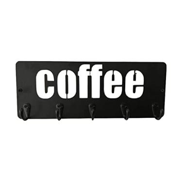 Imagem de Suporte para Canecas de Café Metal Rack Ganchos em Forma Montado na Parede 5 Prateleiras Aço Carbono Resistente Armazenamento Organizador Exibição Apoio Decorativo Cozinha Banheiro Entrada Escritório