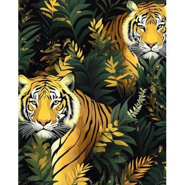 Imagem de XRUIBZI Papel de parede de tigre descascar e colar vintage folha verde papel de contato animal tropical mural de parede vinil impermeável autoadesivo removível para locatário papel de parede amigável